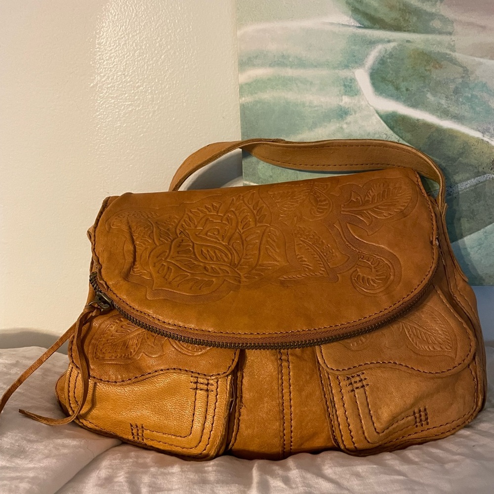 Lucky Brand Tan Soft Italian Leather Fold-Over Messenger Shoulder Bag